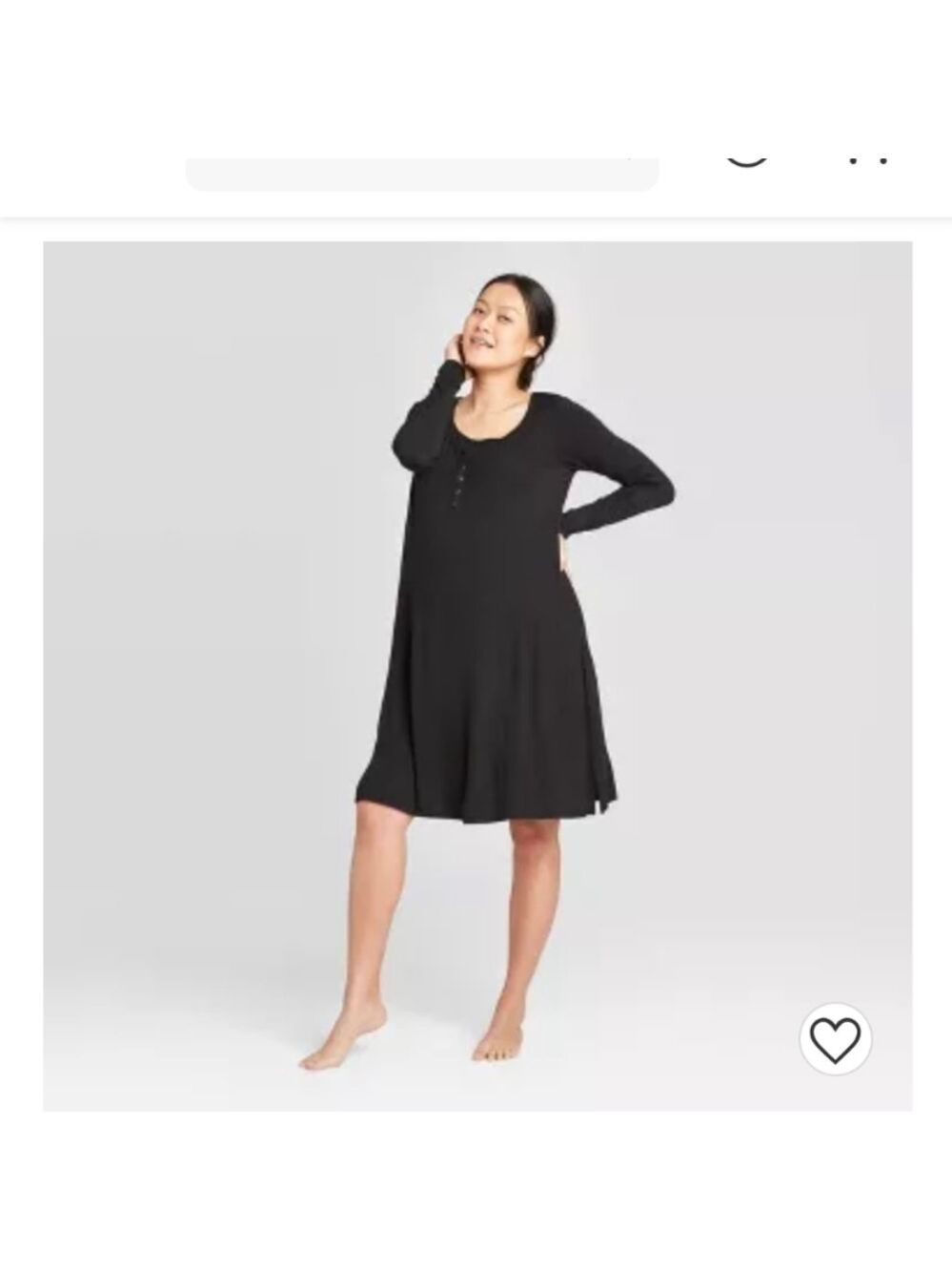 𝅺Isabel Black Maternity Long Sleeve Nursing Henley Maternity Dress, Small